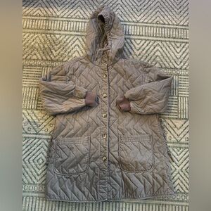 Gudrun Sjoden Quilted Tan Cotton Hooded Women's Jacket L NWOT Fall Winter